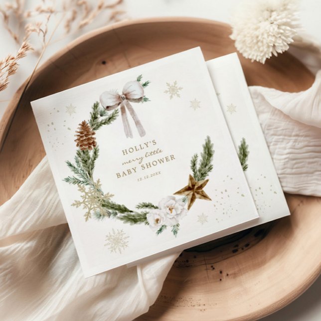 Merry Little Baby Shower Neutral Wreath Napkins (Creator Uploaded)