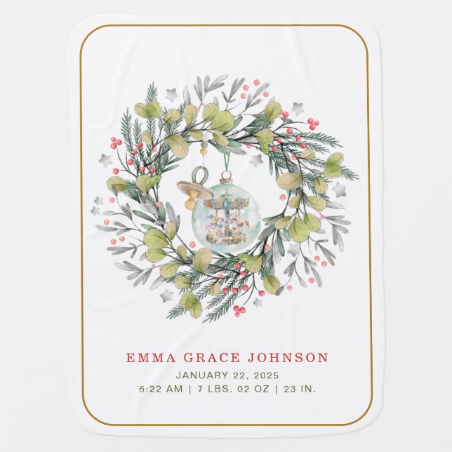 Merry Little Baby Shower Personalized Baby Blanket (Front)