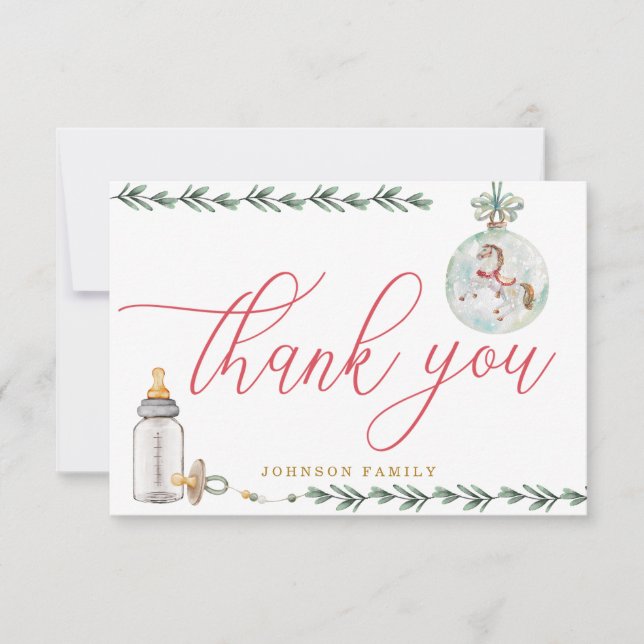 Merry Little Baby Shower Personalized  Thank You Card (Front)