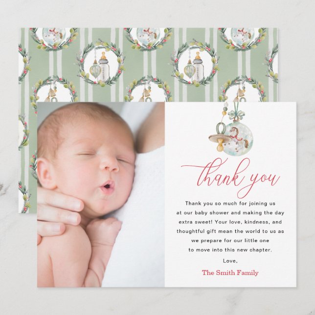Merry Little Baby Shower Photo Thank You Card (Front/Back)