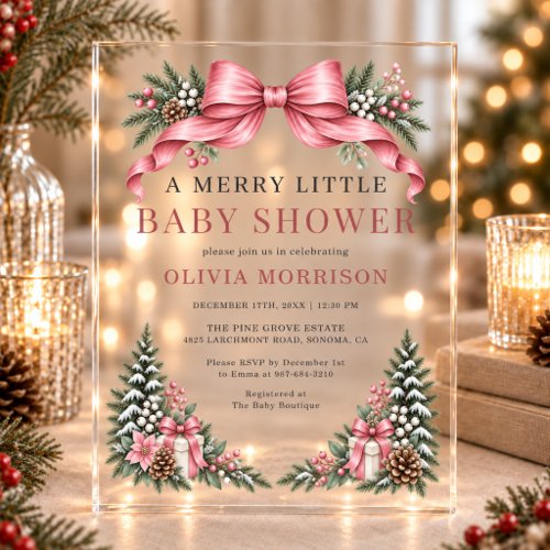 Christmas Merry Little Baby Shower Pink baby shower invitation
