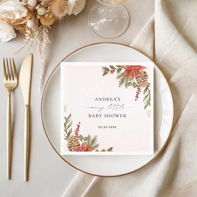Merry Little Baby Shower Pink Red & Gold Christmas Napkins (Creator Uploaded)