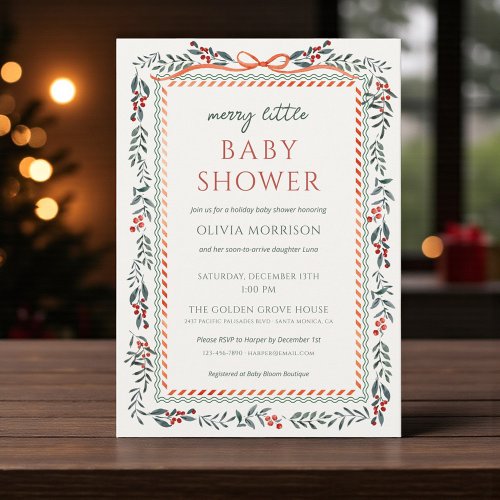 Christmas Merry Little Baby Shower Red baby shower invitation