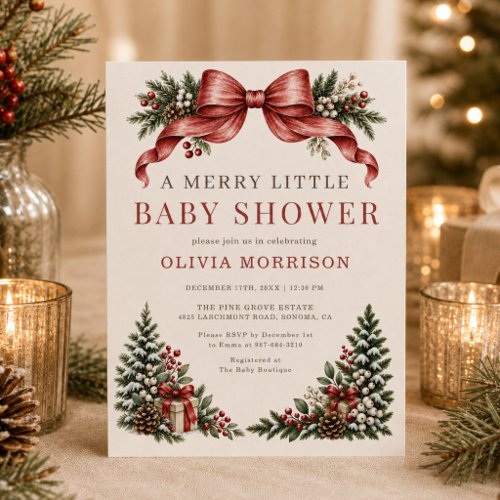 Christmas Merry Little Baby Shower Red baby shower invitation