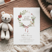 Merry Little Baby Shower Red Bow Wreath Invitation
