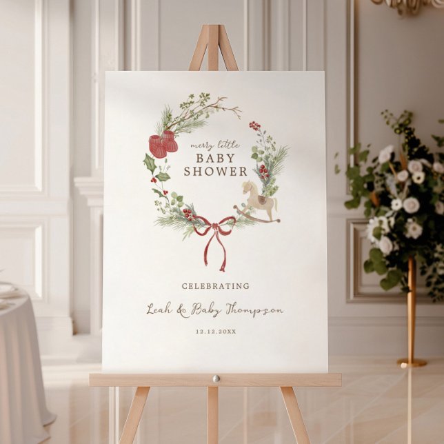 Merry Little Baby Shower Red Bow Wreath Welcome Foam Board (Creator Uploaded)