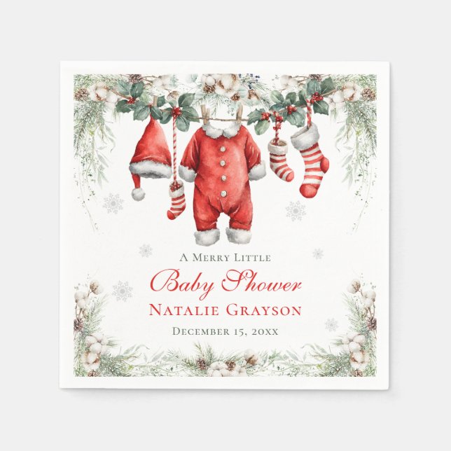 Merry Little Baby Shower Santa Clothesline Napkins (Front)