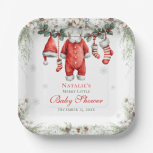 Merry Little Baby Shower Santa Clothesline Paper Plates