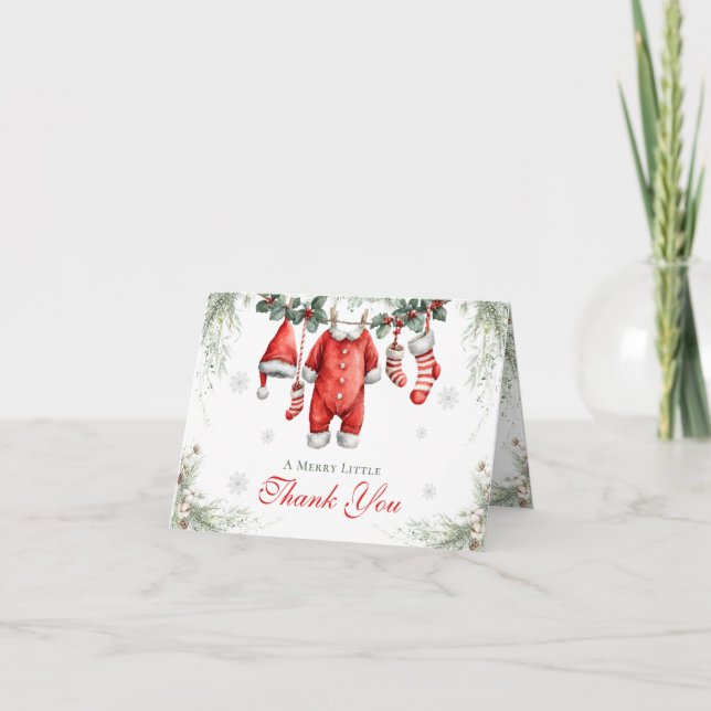 Merry Little Baby Shower Santa Clothesline Thank You Card (Front)