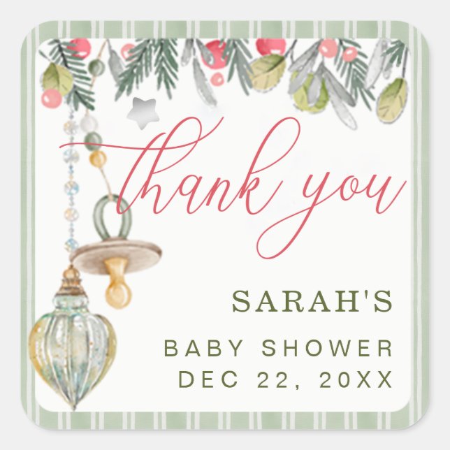 Merry Little Baby Shower Thank You Stickers (Front)