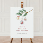 Merry Little Baby Shower Welcome Sign<br><div class="desc">Introducing our "Merry Little Baby Shower" welcome sign, the perfect way to celebrate the upcoming arrival of your little bundle of joy! This welcome sign features a charming watercolor illustration of a pine twig adorned with festive Christmas ornaments, a snuggly teddy bear cuddly toy, a golden star, and a sweet...</div>