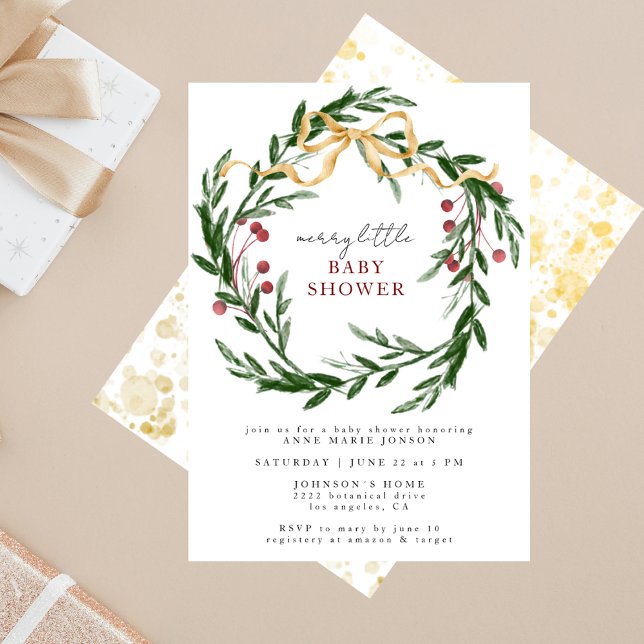 Merry Little Baby Shower Winter Botanical & Gold Invitation (Creator Uploaded)