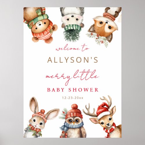 Merry little baby shower woodland welcome sign