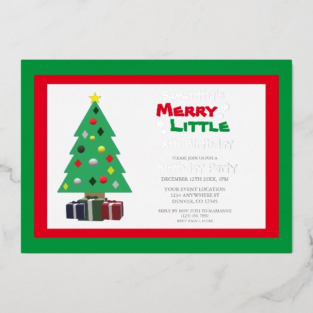 Merry Little Birthday Foil Invitation (Front)