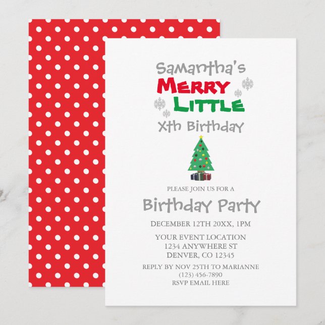 Merry Little Birthday Invitation (Front/Back)