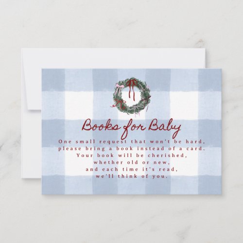 Merry Little Blue Gingham Wreath Books for Baby Invitation