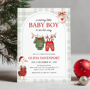 Merry Little Boy Goose Christmas Baby Shower Invitation