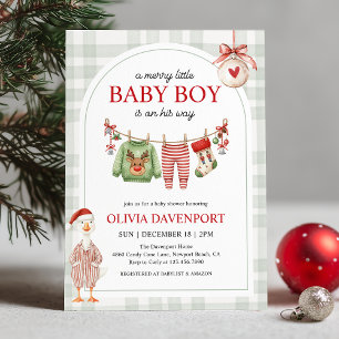 Merry Little Boy Goose Christmas Baby Shower Invitation