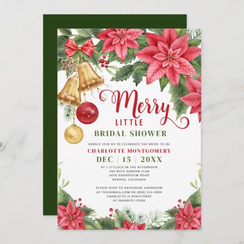 Merry Little Bridal Shower Christmas Poinsettia Invitation