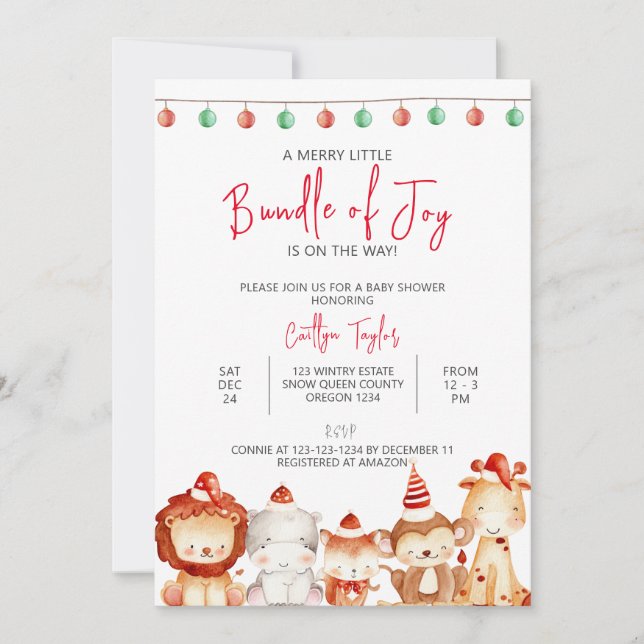 Merry Little Bundle of Joy, Christmas Baby Shower Invitation (Front)