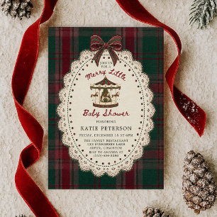 Merry Little Carousel Bow Christmas Baby Shower Invitation