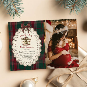 Merry Little Carousel Bow Christmas Baby Shower Invitation