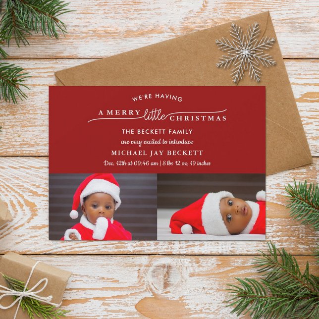 Merry Little Christmas 2 Photo Birth Announcement (Creator Uploaded)