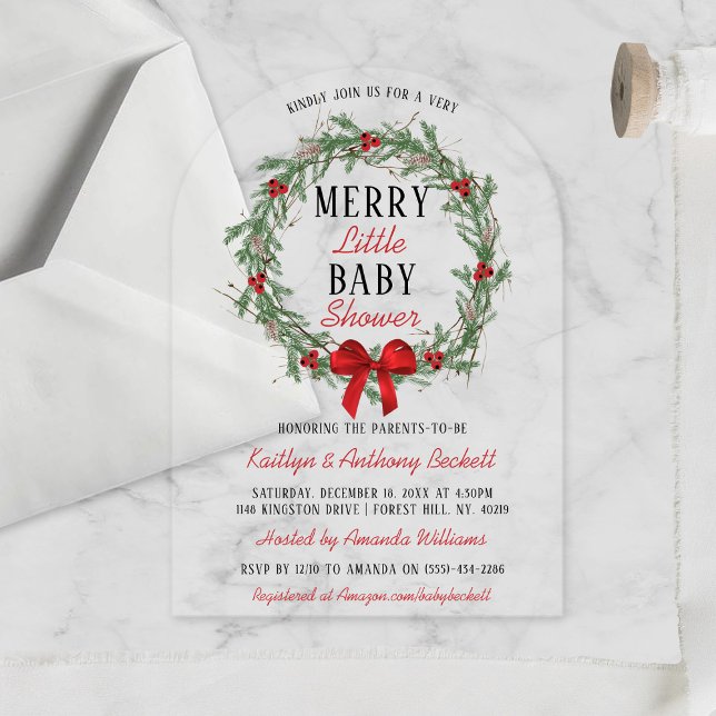 Merry Little Christmas Baby Shower Acrylic Invitations (Creator Uploaded)