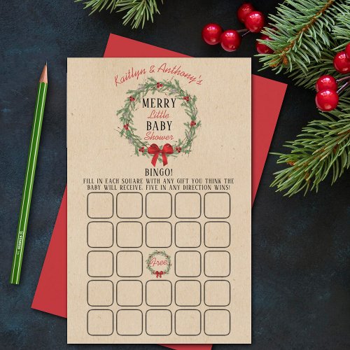 Merry Little Christmas Baby Shower Bingo Game