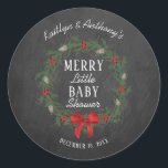 Merry Little Christmas Baby Shower Classic Round Sticker<br><div class="desc">Celebrate in style with these trendy baby shower stickers. The design is easy to personalize with your own wording and your family and friends will be thrilled when they see these fabulous stickers.</div>