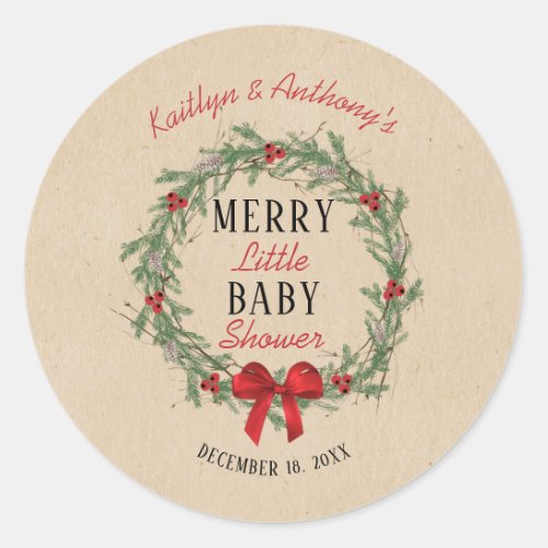 Merry Little Christmas Baby Shower Classic Round Sticker