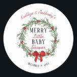 Merry Little Christmas Baby Shower Classic Round Sticker<br><div class="desc">Celebrate in style with these trendy baby shower stickers. The design is easy to personalize with your own wording and your family and friends will be thrilled when they see these fabulous stickers.</div>