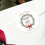 Merry Little Christmas Baby Shower Classic Round Sticker<br><div class="desc">Celebrate in style with these trendy baby shower stickers. The design is easy to personalize with your own wording and your family and friends will be thrilled when they see these fabulous stickers.</div>