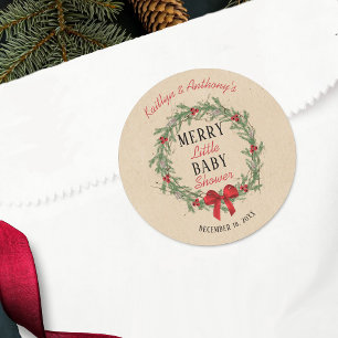 Merry Little Christmas Baby Shower Classic Round Sticker
