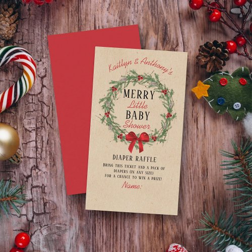 Merry Little Christmas Baby Shower Diaper Raffle Enclosure Card