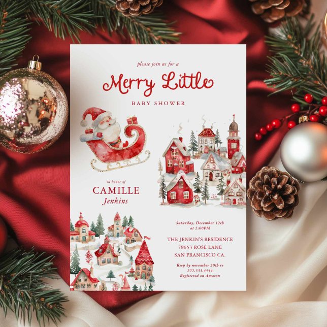 Merry Little Christmas Baby Shower Invitation (Merry Little Christmas Baby Shower - Gender Neutral Winter Baby shower invite)