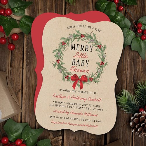 Merry Little Christmas Baby Shower Invitation