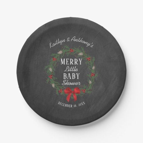 Merry Little Christmas Baby Shower Paper Plates