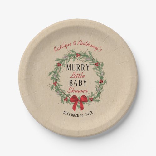 Merry Little Christmas Baby Shower Paper Plates