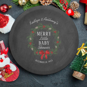 Merry Little Christmas Baby Shower Paper Plates