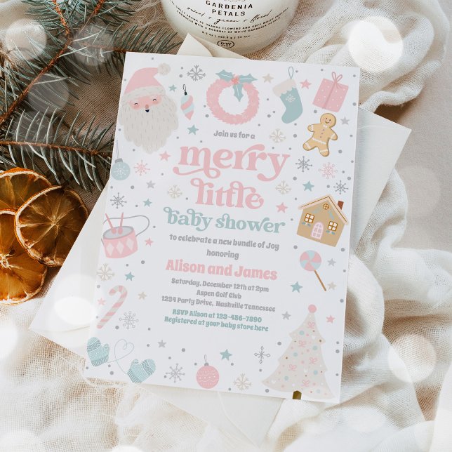Merry Little Christmas Baby Shower Pink And Silver Invitation (Creator Uploaded)