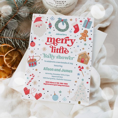 Merry Little Christmas Baby Shower Red And Blue Invitation