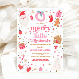 Merry Little Christmas Baby Shower Red And Pink  Invitation