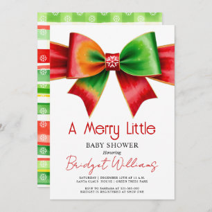 Merry Little Christmas Baby shower red, green bow Invitation