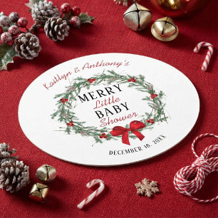 Merry Little Christmas Baby Shower Round Paper Coaster