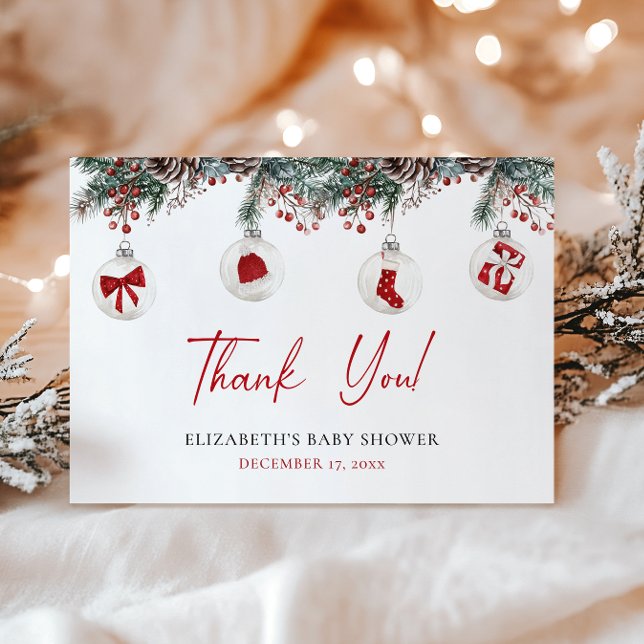 Merry Little Christmas Baby Shower Thank You Card (Creator Uploaded)