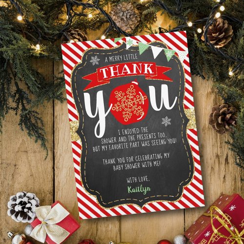 Merry Little Christmas Baby Shower Thank You Card