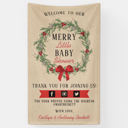 Merry Little Christmas Baby Shower Welcome Banner