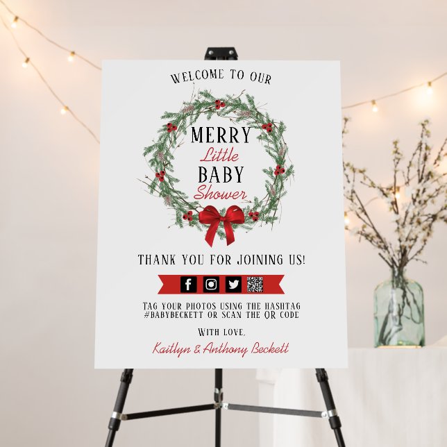 Merry Little Christmas Baby Shower Welcome Foam Board (In Situ (Stand))