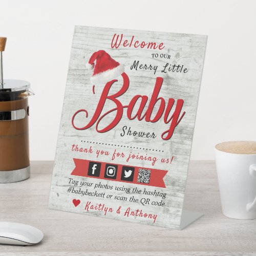 Merry Little Christmas Baby Shower Welcome Pedestal Sign